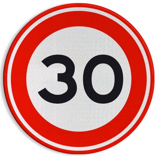 Welk bord geeft aan dat je niet harder dat 30 km per uur mag rijden?